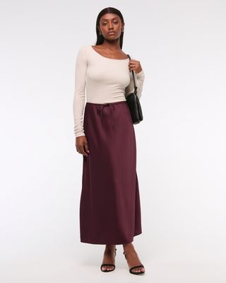 Mid Rise Satin Maxi Skirt