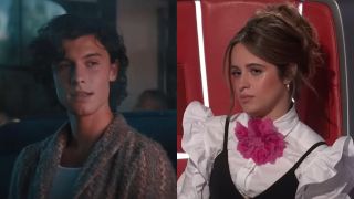 From right to left: Shawn Mendes in the Wonder music video and Camila Cabello on the Voice