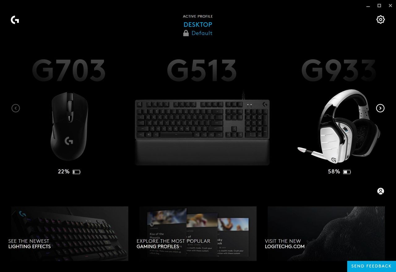 Logitech G Hub now only displays the peripehrals you have plugged in without demo unit place holders