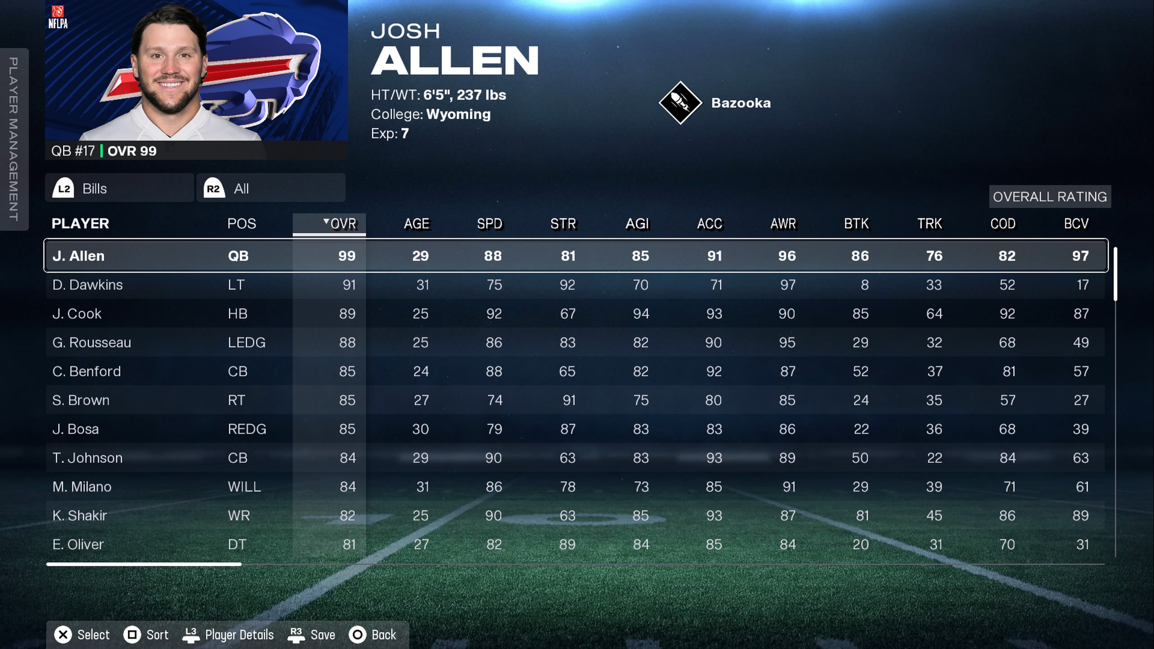 Josh Allen gets a monstrous 99 OVR in Madden 26