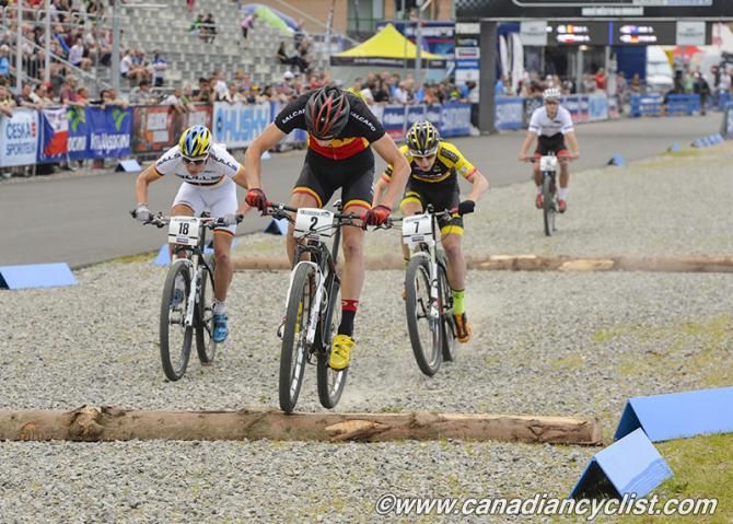 Fabrice Mels (Salcano Alanya) leading Simon Stiebjahn (Team Bulls) and Marek Konwa (Betch.Nl Superior Brentjens MTB Racing Team)