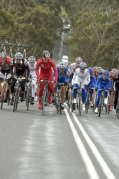 The second group on the road on a small climb around one-and-a-half minutes behind the lead bunch.
