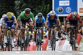 Peter Sagan wins the sprint to the line in Quimper, stage 5 at the Tour de France