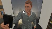 One of the character models in Phasmophobia, he's standing in the truck with a flashlight on his shoulder. He's also holding an upgraded Spirit Box.