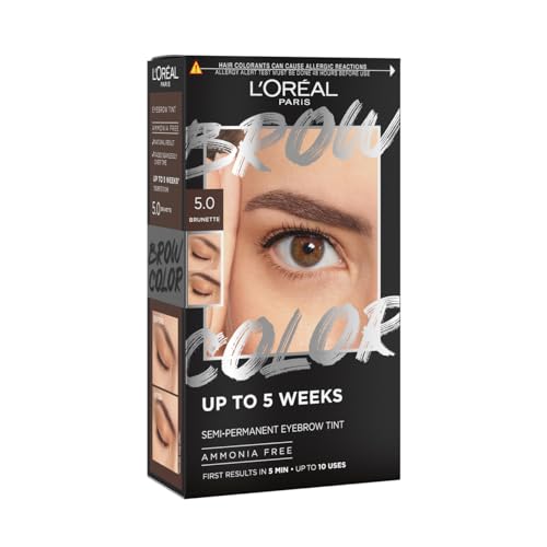 L&#039;or&amp;eacute;al Paris, Semi-Permanent Eyebrow Tint, Lasts Up to 5 Weeks, Visible Results in 5 Minutes, Up to 10 Uses, Ammonia Free, Brow Colour, Shade: 5.0 Brunette