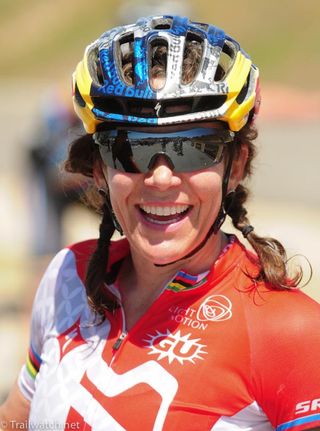 Rebecca Rusch (Specialized) at the finish