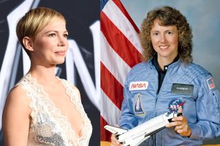 Michelle Williams, seen here at left the "Venom" world premiere on Oct. 1, 2018, will portray teacher-in-space Christa McAuliffe in "The Challenger." 