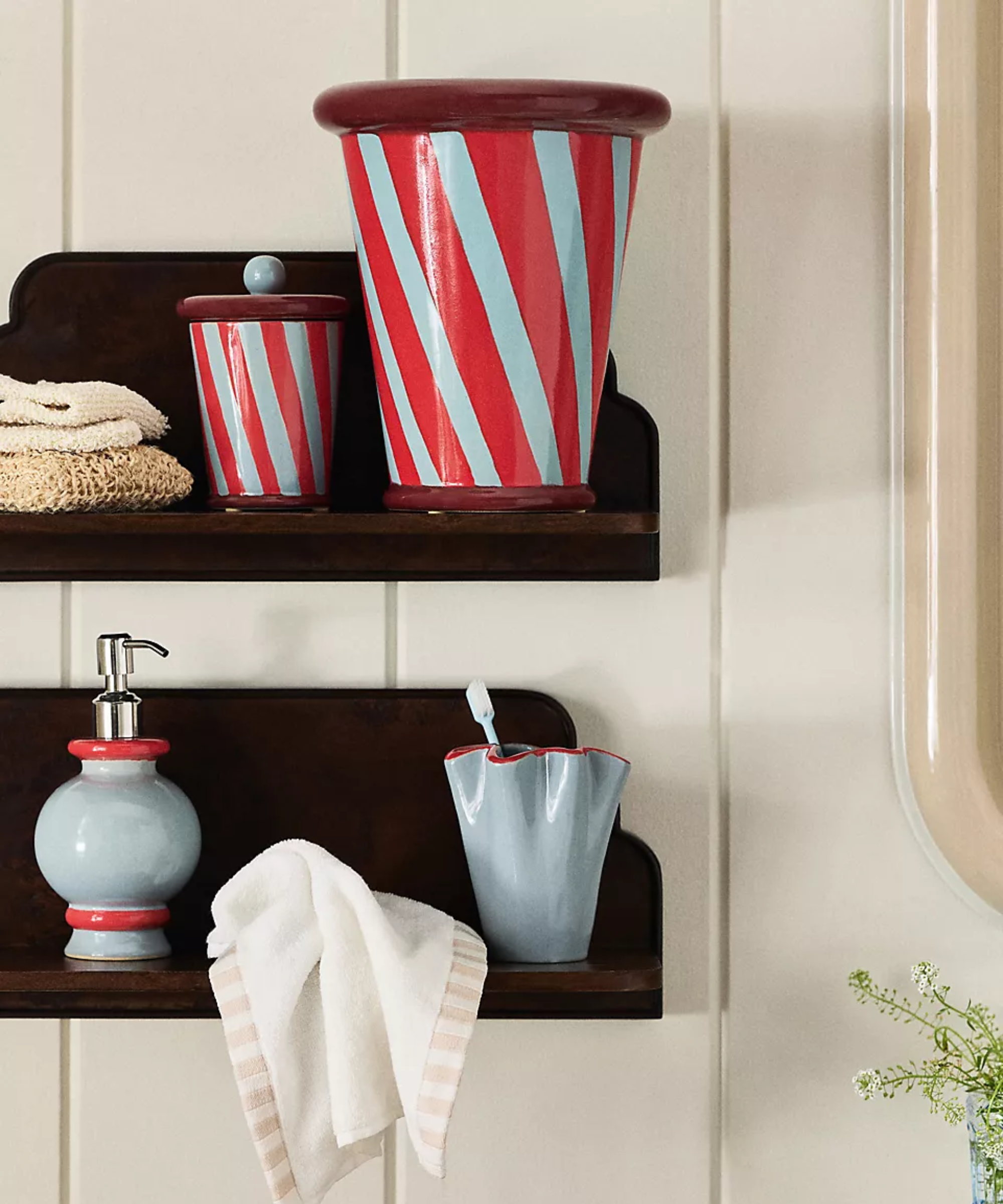 an assortment of bathroom decor