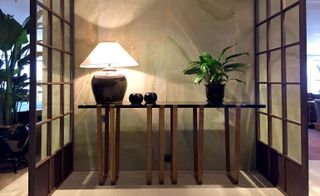 First Class Lounge with table lamp and plant pot