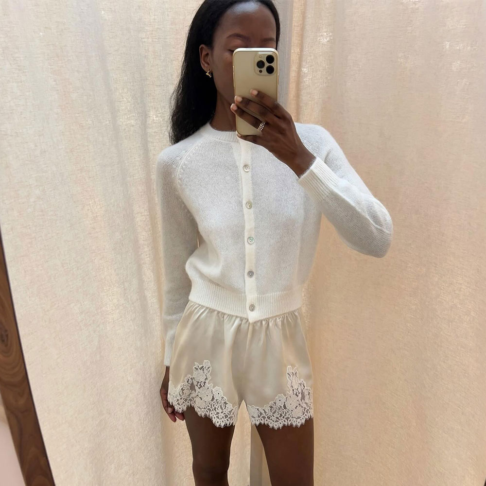 French girl in lace shorts