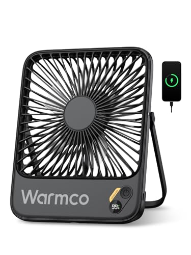 Warmco 10000mah Portable Desk Fan 21cm, Up to 24h Runtime, Ultra-Slim Quiet Rechargeable Battery Operated Fan With Digital Display for Travel, Camping, Office, Bedroom, Cruise Essentials