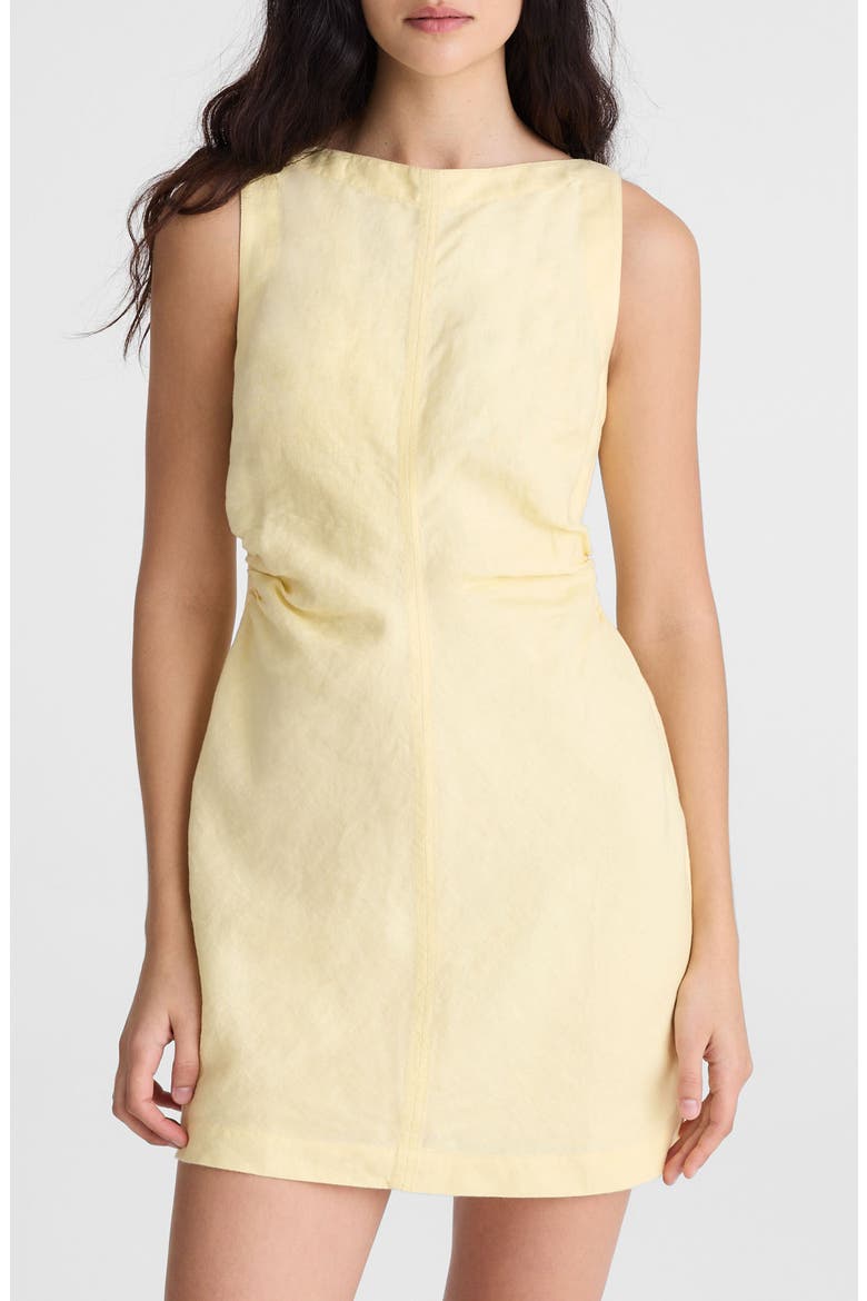 Boat Neck Shirred Linen Minidress