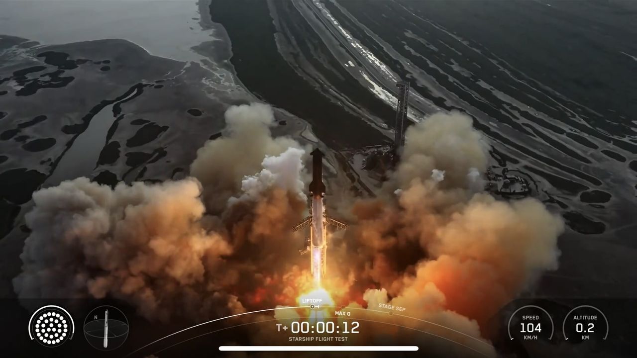 Giant chrome rocket launching