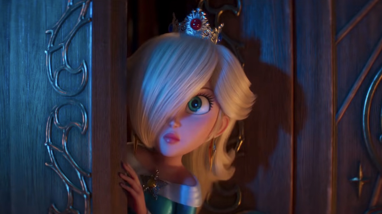 Rosalina coming out of a door in the first Super Mario Galaxy movie trailer
