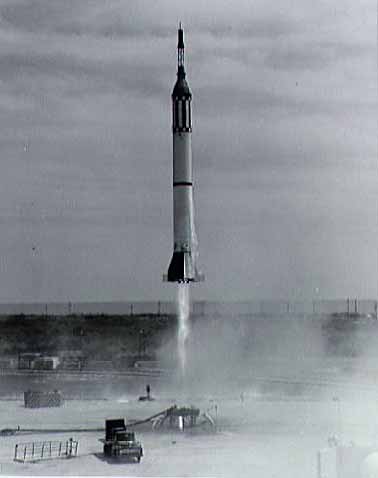 NASA's Mercury Redstone Booster Development rocket test flight launches from Cape Canaveral, Florida on March 24, 1961.