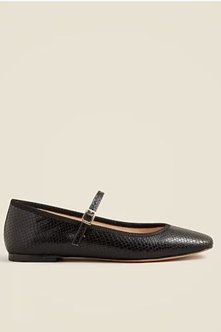 Quinn Square-Toe Mary Jane Flats in Snake-Embossed Leather