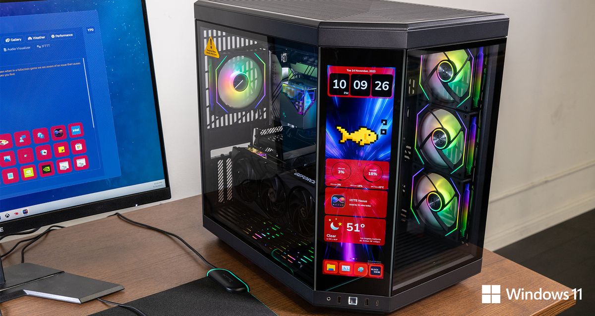 iBUYPOWER RDY Y70 Touch desktop gaming PC on a desk.