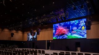 A new Philips LED display in a ballroom showing a detailed inside of an aquarium. 