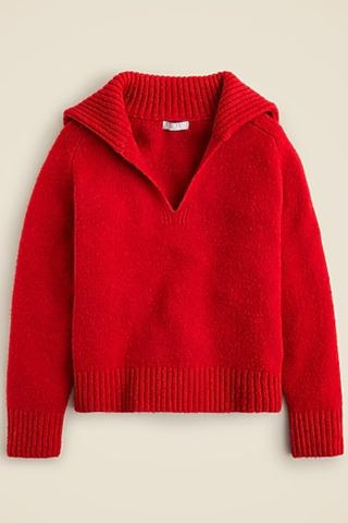 Johnny-Collar Sweater With Ribbed Trim