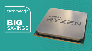 AMD Ryzen 7 5700X on a cyan background beside a TechRadar badge reading 'Big Savings'
