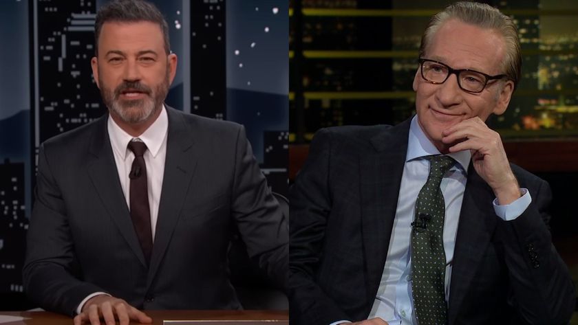 Jimmy Kimmel appears on Jimmy Kimmel Live!, while Bill Maher listens to a point on Real Time.