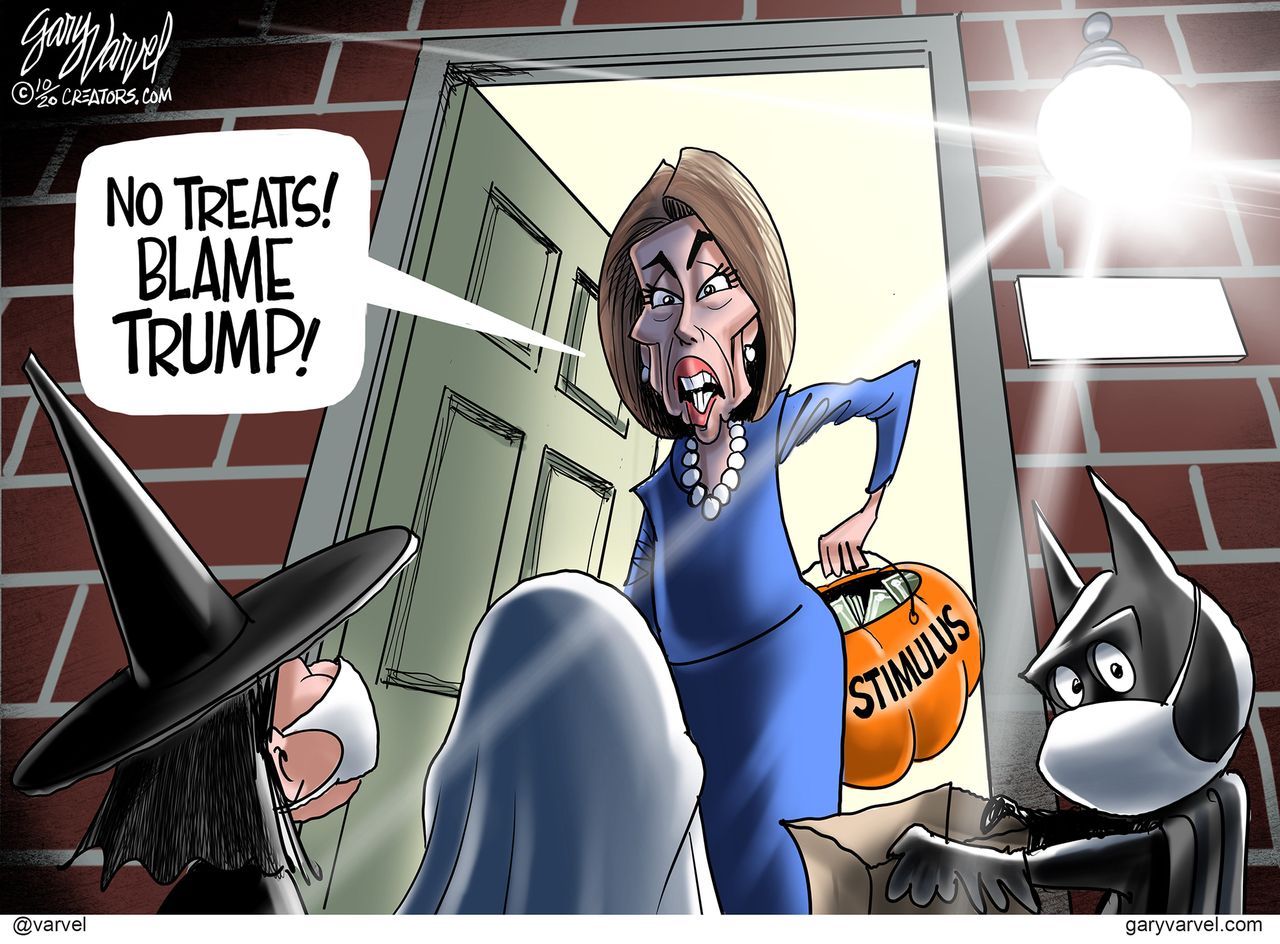 Political Cartoon U.S. Pelosi Trump COVID stimulus