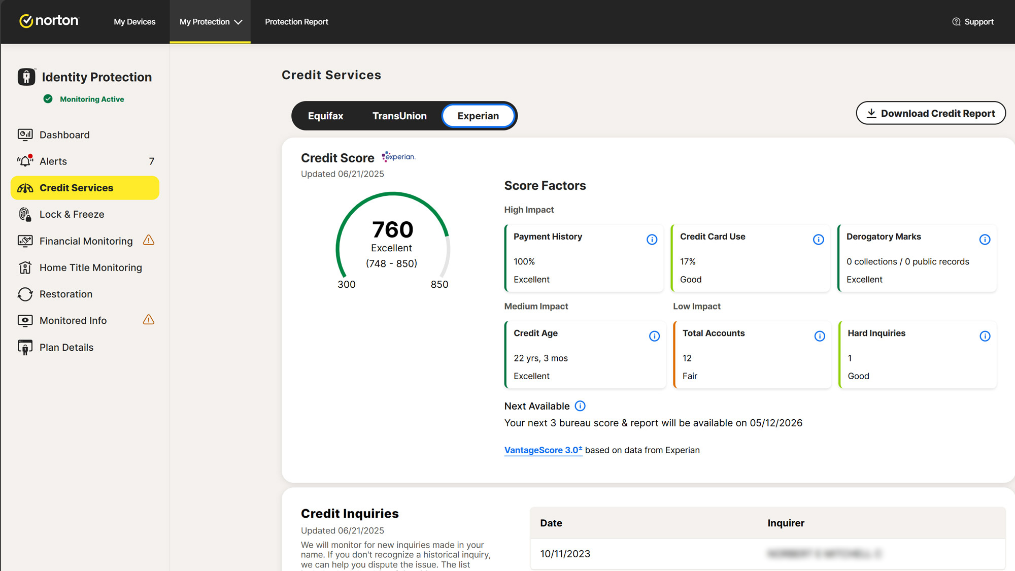 Screenshot of the LifeLock web interface