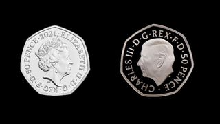 A Queen Elizabeth II 50p and the new King Charles III 50p