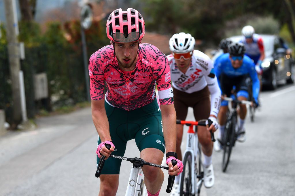 LA TURBIE FRANCE FEBRUARY 19 Jonas Rutsch of Germany and Team EF Education Easypost competes in the breakaway during the 54th Tour Des Alpes Maritimes Et Du Var Stage 2 a 1491km stage from PugetThniers to La Turbie on February 19 2022 in La Turbie France Photo by Dario BelingheriGetty Images