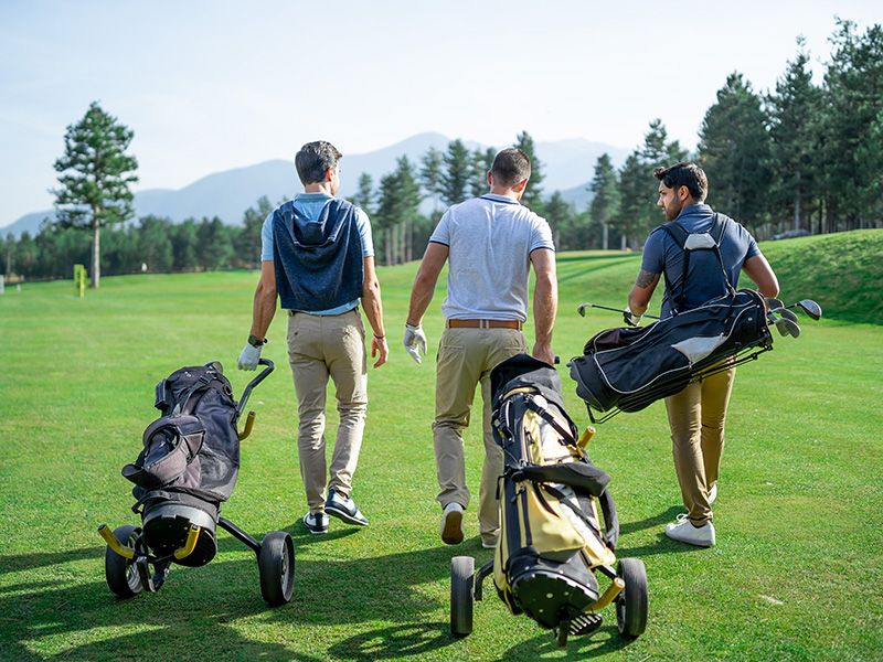 Carts and transport bags in the golf course