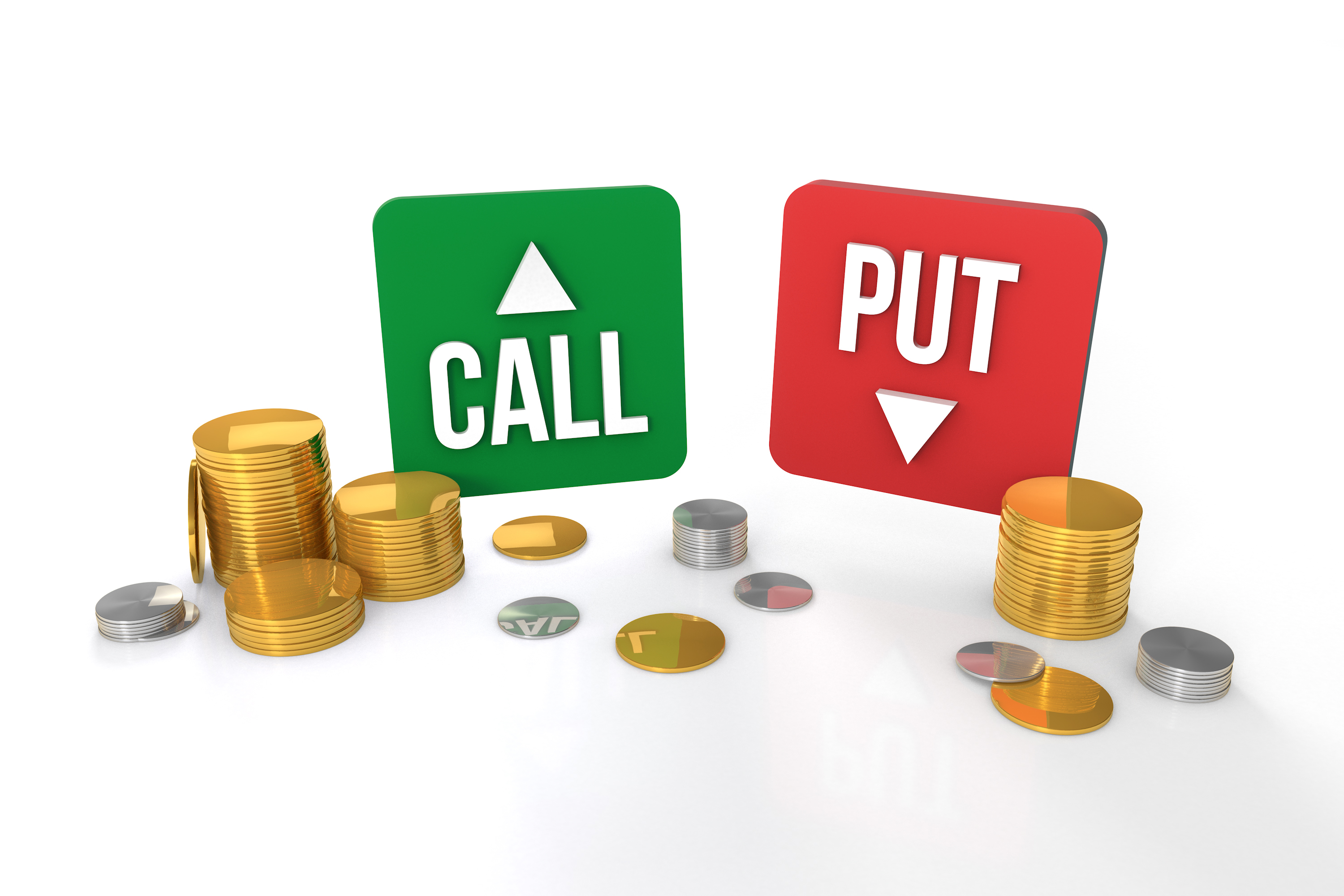 Call and put signs with coins