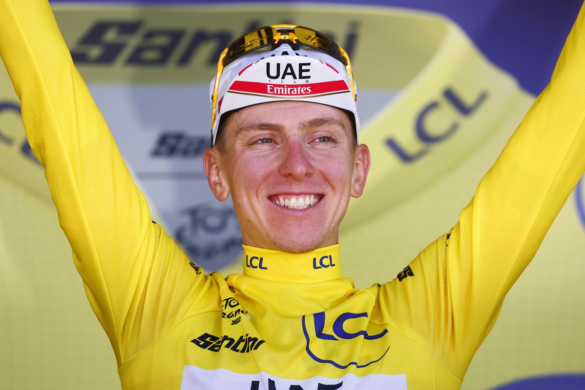 Tour de France leader Tadej Pogacar after winning stage 7