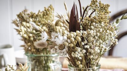 How to dry flowers: Mimosa, rose buds and flax dried flower arrangement