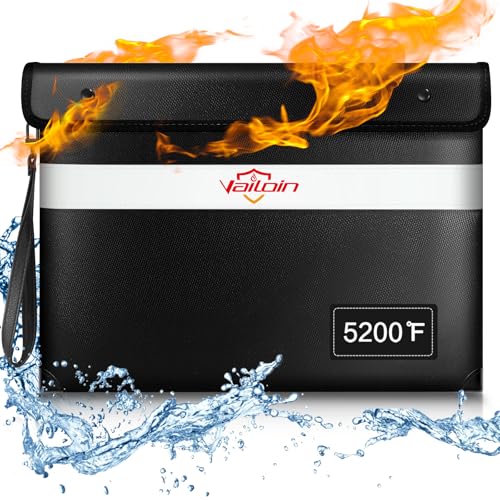 Fireproof Document Bag With Waterproof Zipper,5200°f Insulated Fire Water Proof Money Pouch,fireproof Envelopes for Cash,fire Proof Bag for Important Documents, Valuables(13.9"x10.6",black)