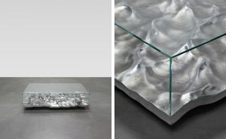 Pictured: 'Liquid Aluminium' displayed in a glass cube.