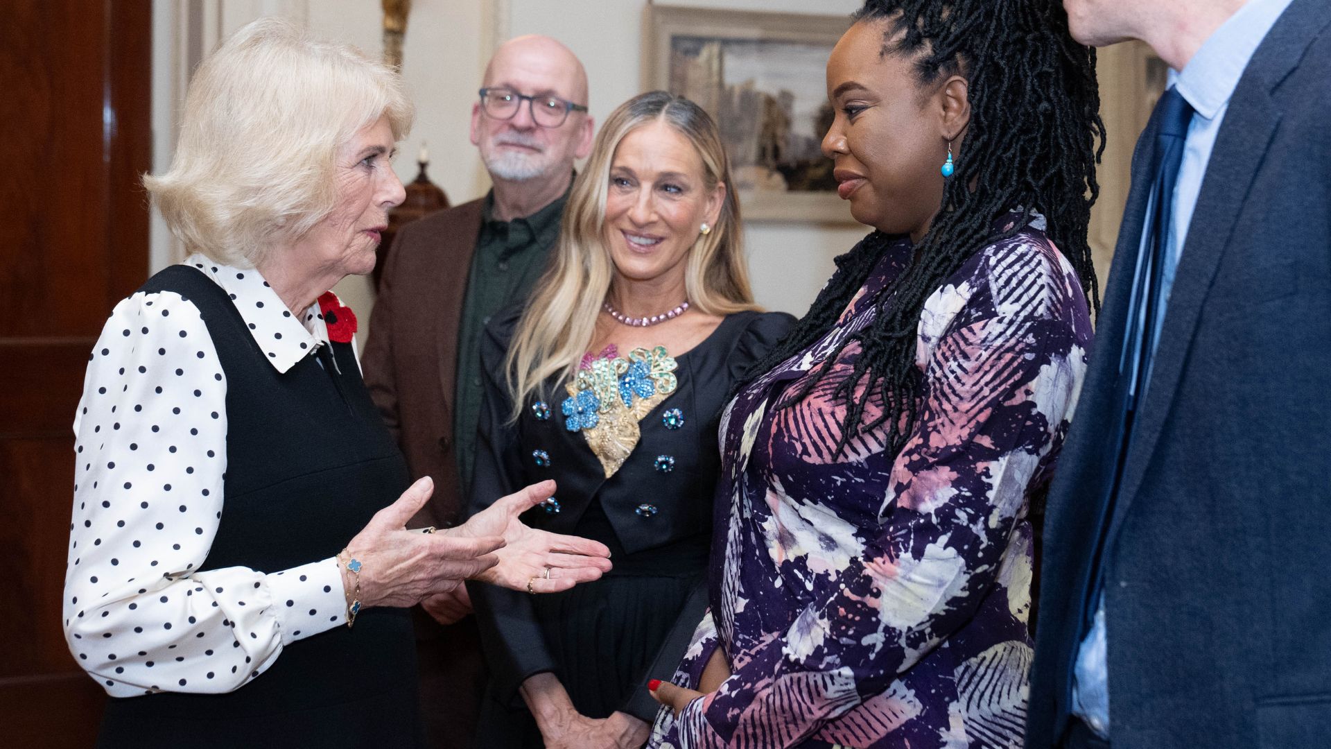 Queen Camilla with Sarah Jessica Parker and judges of the Booker Prize at Clarence House