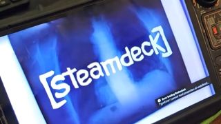 A still from a TikTok short showing a custom boot intro on the Steam Deck in the style of the Scrubs intro sequence