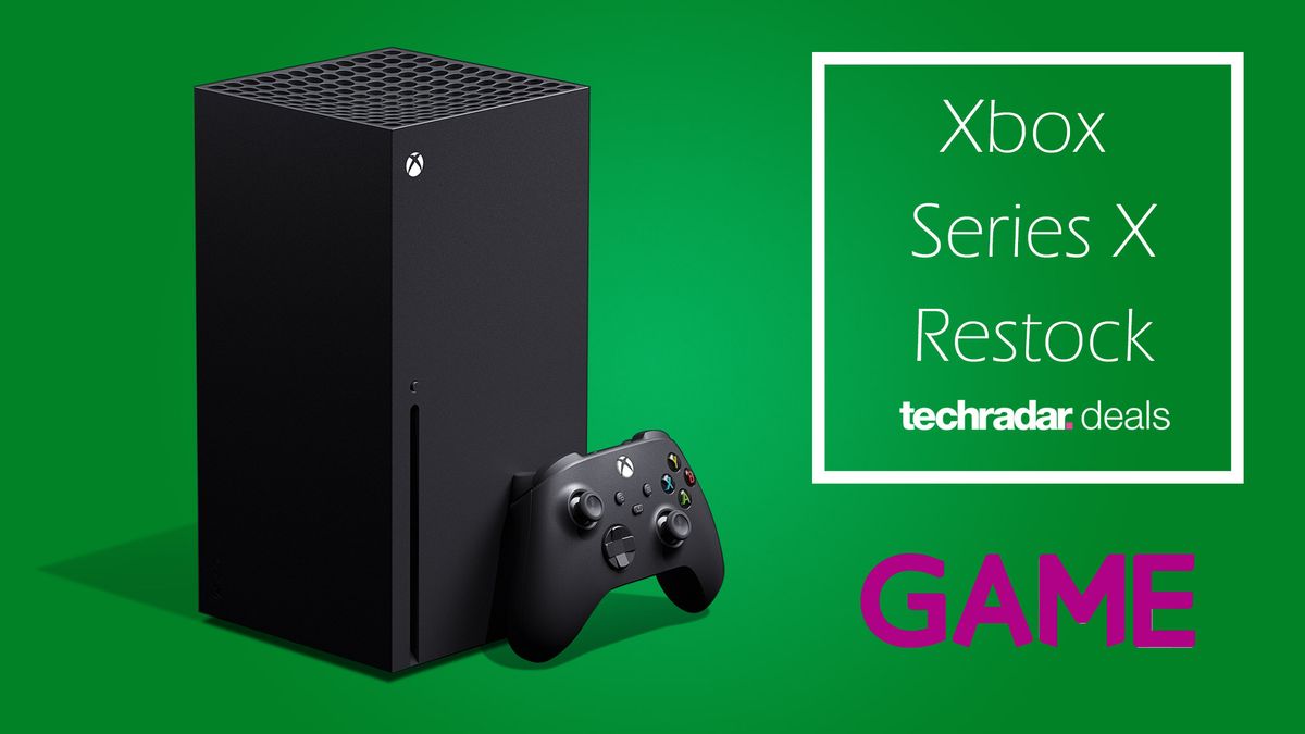 Xbox Series X console on a green background with Game logo