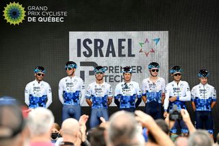 QUEBEC CITY QUEBEC SEPTEMBER 09 Hugo Houle of Canada Guillaume Boivin of Canada Simon Clarke of Australia Jakob Fuglsang of Denmark Krists Neilands of Latvia Giacomo Nizzolo of Italy Sep Vanmarcke of Belgium and Team Israel Premier Tech during the team presentation prior to the 11th Grand Prix Cycliste de Qubec 2022 a 2016km one day race from Quebec to Quebec GPCQM on September 09 2022 in Quebec City Quebec Photo by Dario BelingheriGetty Images