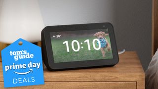Echo show 5 on side table with prime day deal tag