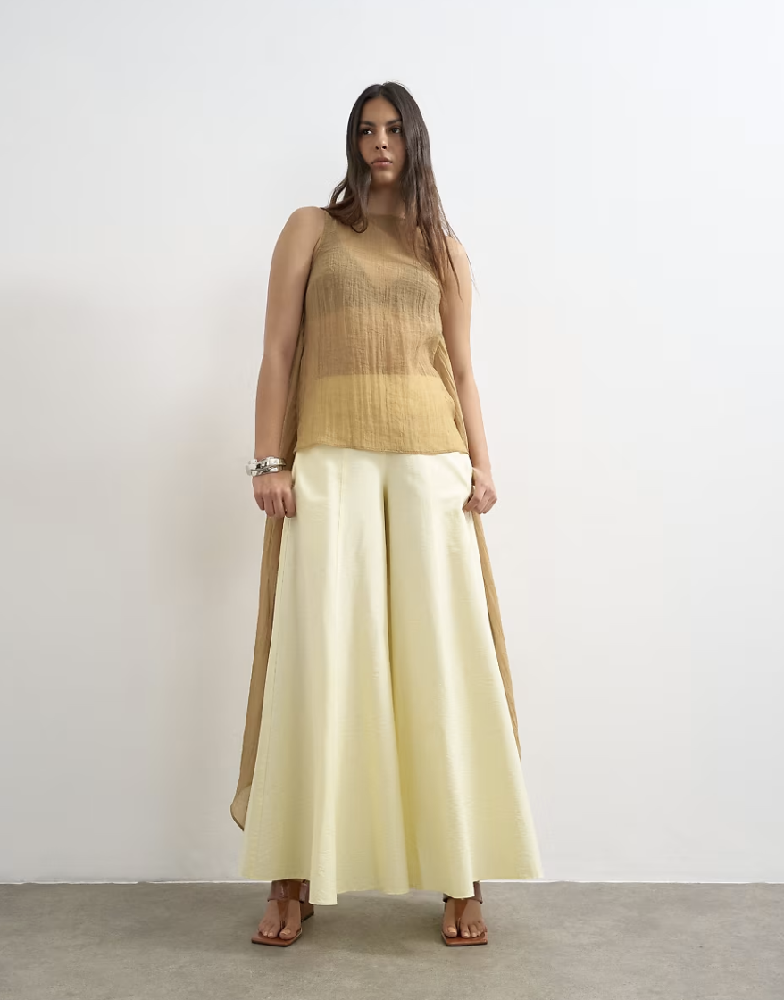TOPSHOP, Super wide leg A line trouser in buttermilk