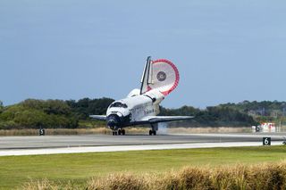 Space shuttle Discovery lands at NASA's Kennedy Space Center in Florida on March 9, 2011, completing its final mission, STS-133.