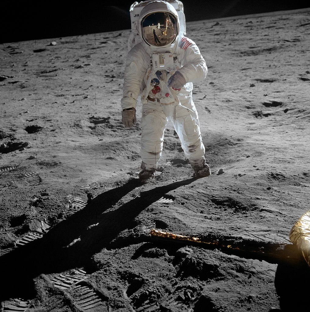 Astronaut Buzz Aldrin on the surface of the moon photographed by Neil Armstrong.