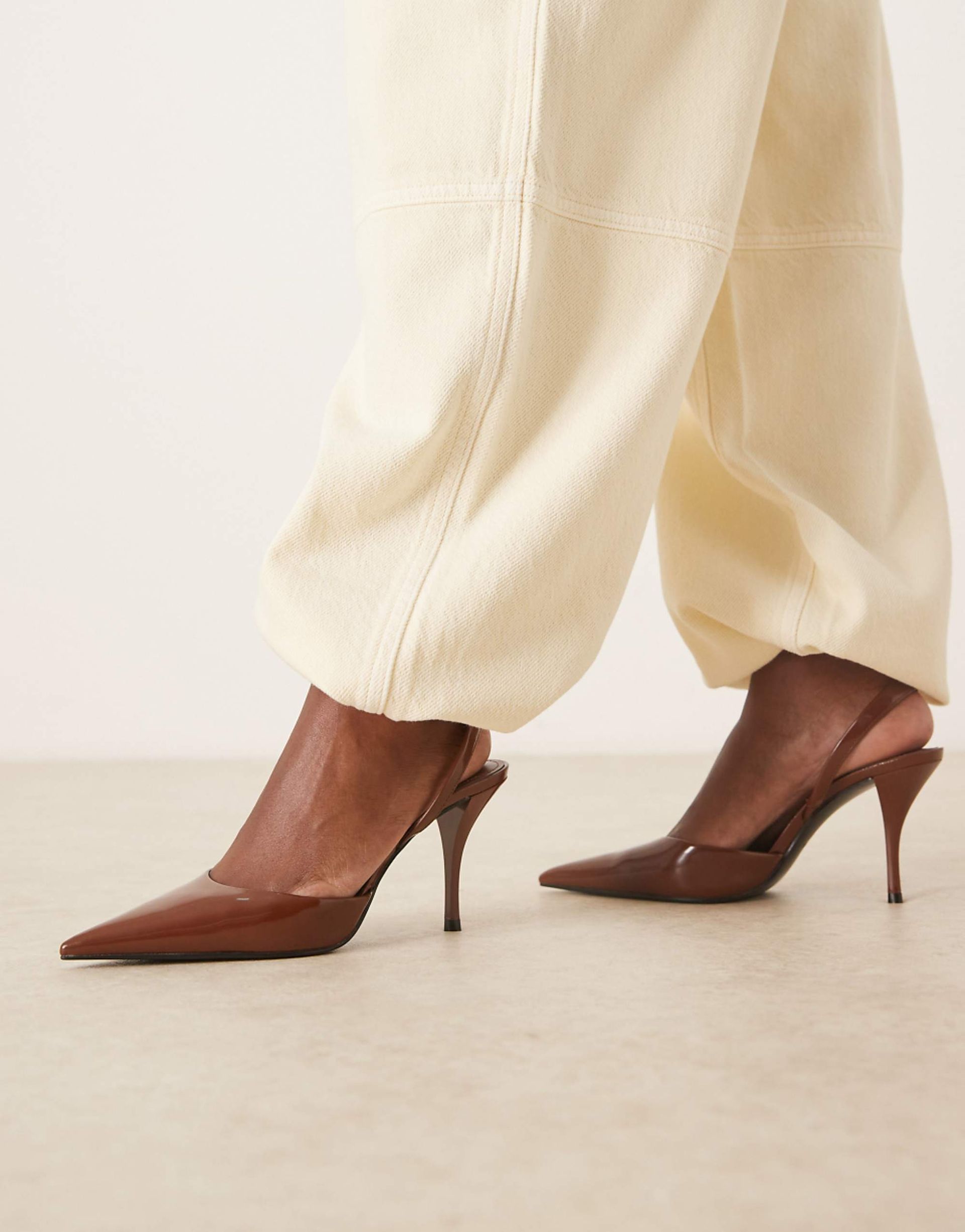 Mango Sling Back Pointed Heel in Dark Brown