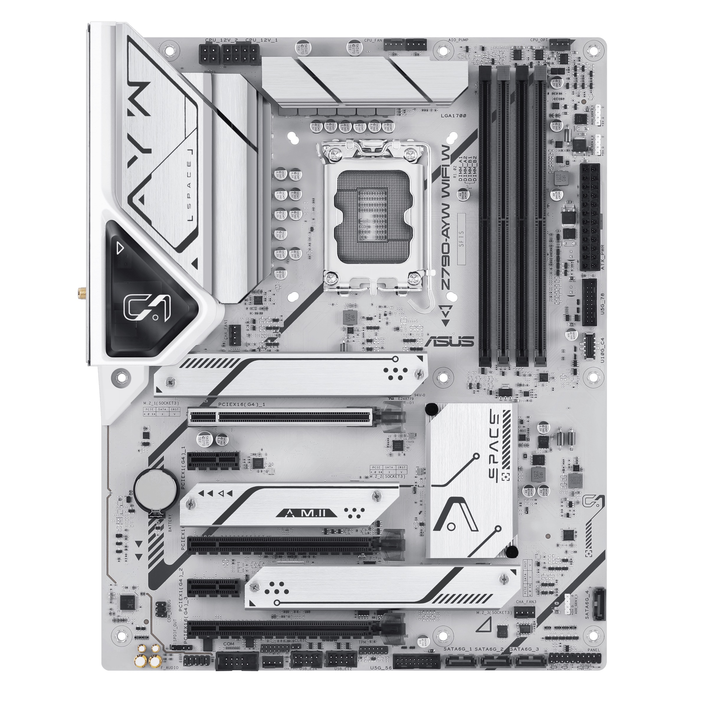 Asus Z790-AYW WIFI W motherboard from various angles