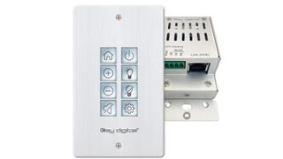 The updated Key Digital KD-WP8-3 eight-button, PoE-powered, web-UI-programmable, IP control single-gang wall plate keypad now supports Telnet control and variable programming.