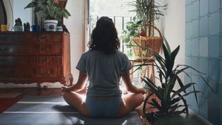 Woman Meditating While Sitting At Home - stock photo