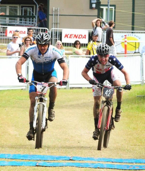 Adam Craig and Tad Elliot sprint to the line together