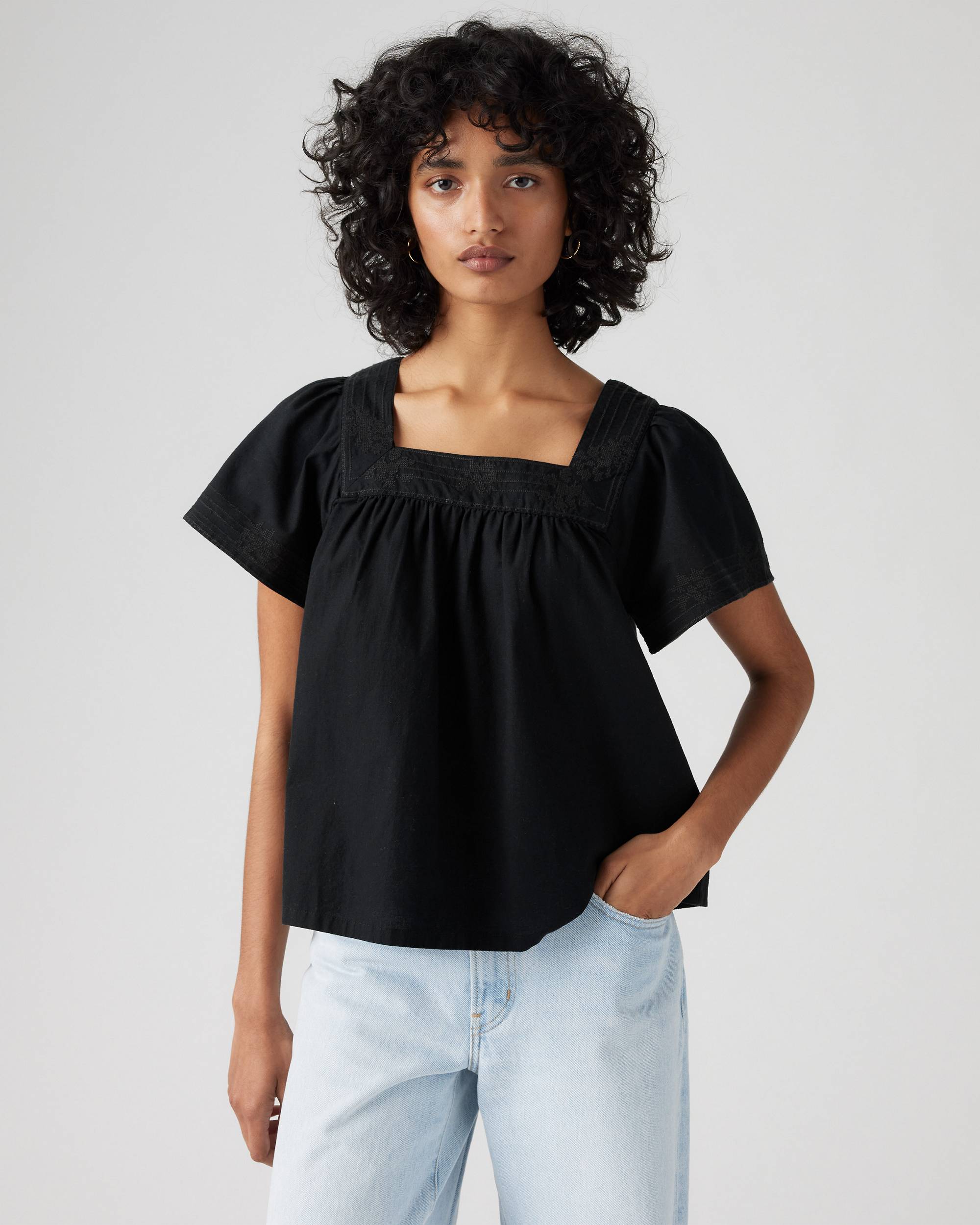 Levi, Ambre Cotton Linen Babydoll Blouse