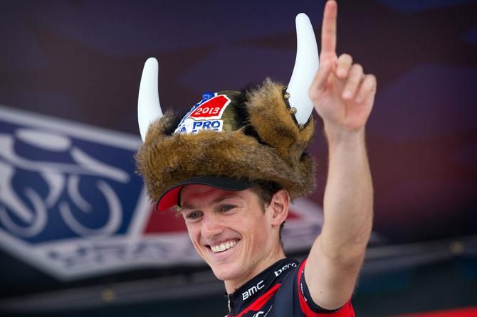Swiss rider Mathias Frank enjoys his new headgear
